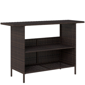 Wicker Outdoor Bar Table, PE Rattan Bar Height Patio Table with 2 Shelves, All Weather Patio Bar Table with Steel Frame for Garden, Backyard, Poolside, Dark Brown