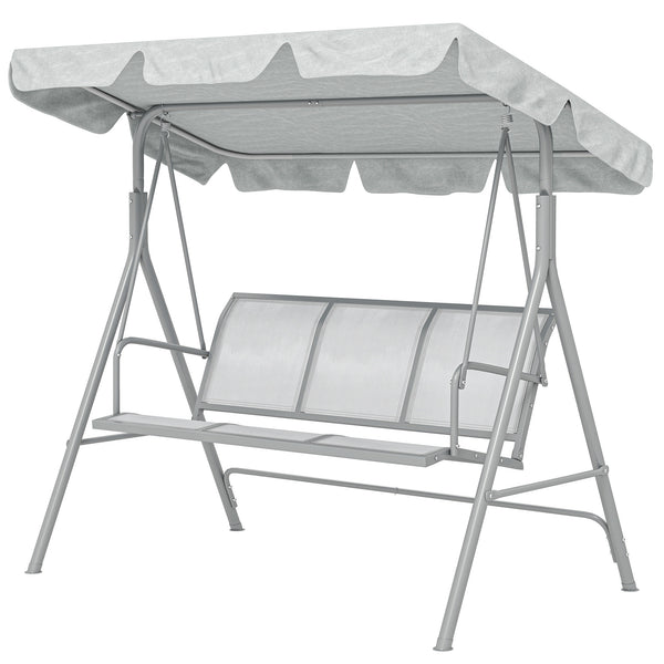 3 Seater Swing Chair, Garden Swing Bench with Adjustable Tilting Canopy, Breathable Mesh Seat and Heavy Duty Metal Frame for Patio, Yard, Light Grey
