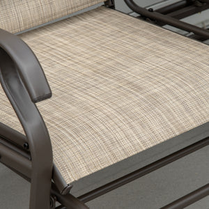 Outdoor Glider Bench with Table, Patio Loveseat for 2 Persons, Garden Glider Rocking Chair with Breathable Mesh Fabric, Flaxen