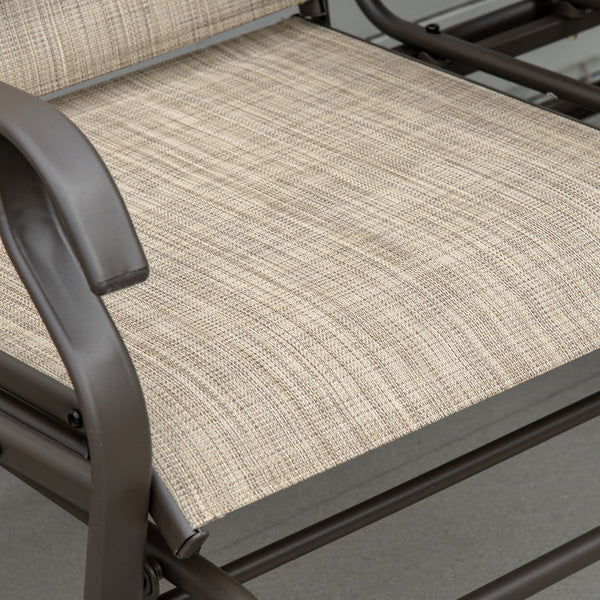Outdoor Glider Bench with Table, Patio Loveseat for 2 Persons, Garden Glider Rocking Chair with Breathable Mesh Fabric, Flaxen