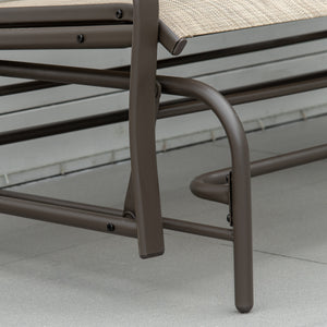 Outdoor Glider Bench with Table, Patio Loveseat for 2 Persons, Garden Glider Rocking Chair with Breathable Mesh Fabric, Flaxen