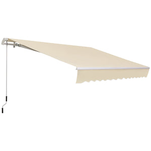 12' x 8' Retractable Awning Patio Awnings Sun Shade Shelter with Manual Crank Handle, 280g/m² UV & Water-Resistant Fabric and Aluminum Frame for Deck, Balcony, Yard, Cream White