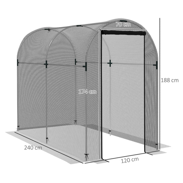 Fruit Cage Bird Netting, Heavy Duty Fruit and Vegetable Protection Tent with Zipped Door, Anti Bird, Insects, Small Animals, 1.2 x 2.4 x 1.9m, Black