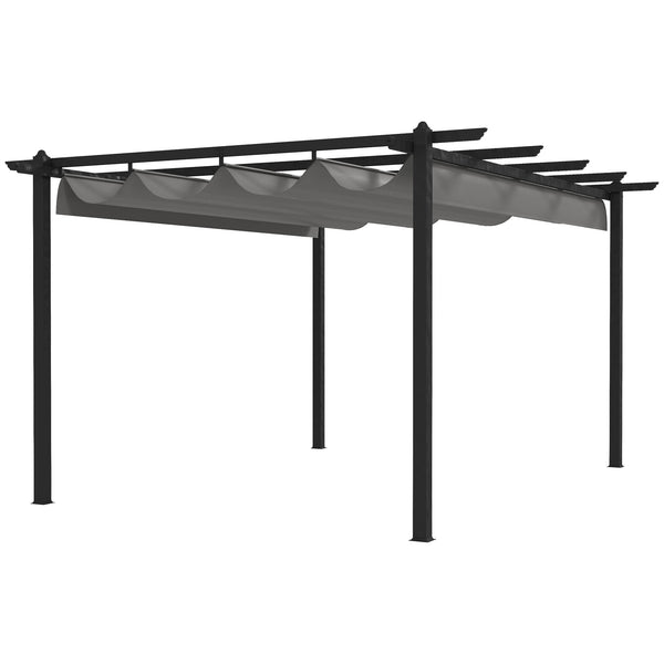 4 x 3(m) Aluminium Outdoor Pergola with Retractable Roof, Outdoor Gazebo Canopy Shelter with Grommet Holes for Garden, Patio, Lawn, Grey