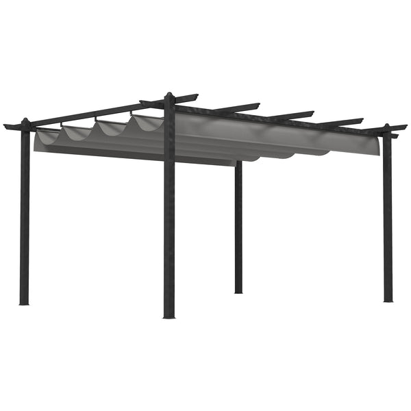4 x 3(m) Aluminium Outdoor Pergola with Retractable Roof, Outdoor Gazebo Canopy Shelter with Grommet Holes for Garden, Patio, Lawn, Grey