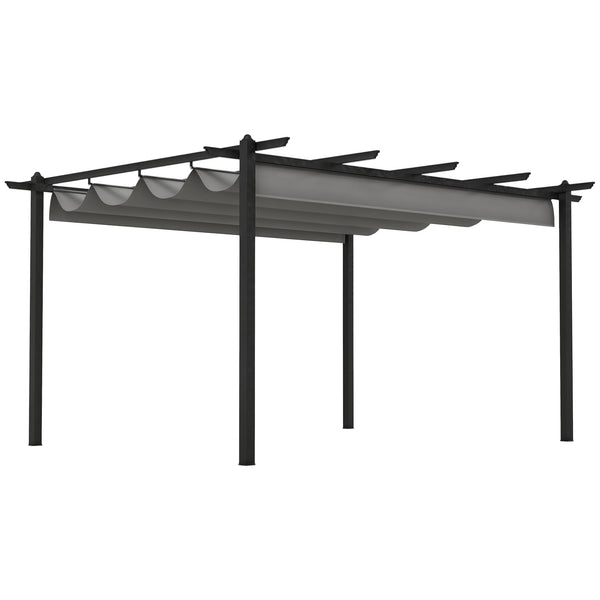 4 x 3(m) Aluminium Outdoor Pergola with Retractable Roof, Outdoor Gazebo Canopy Shelter with Grommet Holes for Garden, Patio, Lawn, Grey