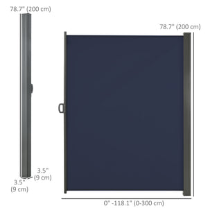 118" x 79" Retractable Side Awning Patio Outdoor Folding Privacy Screen with Resistance to UV Rays & Wind, Dark Blue