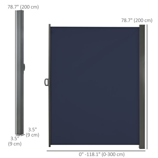 118" x 79" Retractable Side Awning Patio Outdoor Folding Privacy Screen with Resistance to UV Rays & Wind, Dark Blue