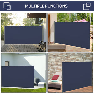 118" x 79" Retractable Side Awning Patio Outdoor Folding Privacy Screen with Resistance to UV Rays & Wind, Dark Blue