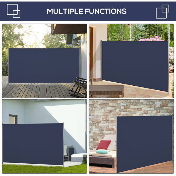 118" x 79" Retractable Side Awning Patio Outdoor Folding Privacy Screen with Resistance to UV Rays & Wind, Dark Blue