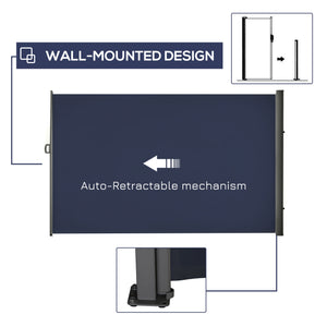 118" x 79" Retractable Side Awning Patio Outdoor Folding Privacy Screen with Resistance to UV Rays & Wind, Dark Blue