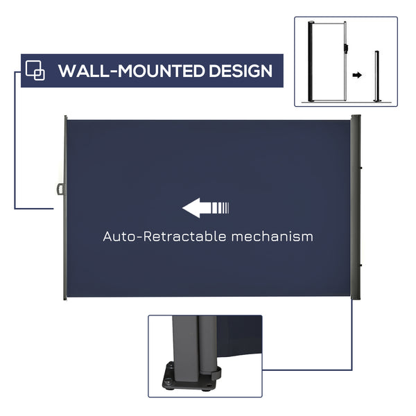 118" x 79" Retractable Side Awning Patio Outdoor Folding Privacy Screen with Resistance to UV Rays & Wind, Dark Blue
