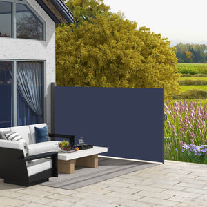 118" x 79" Retractable Side Awning Patio Outdoor Folding Privacy Screen with Resistance to UV Rays & Wind, Dark Blue