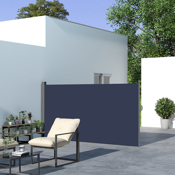 118" x 79" Retractable Side Awning Patio Outdoor Folding Privacy Screen with Resistance to UV Rays & Wind, Dark Blue