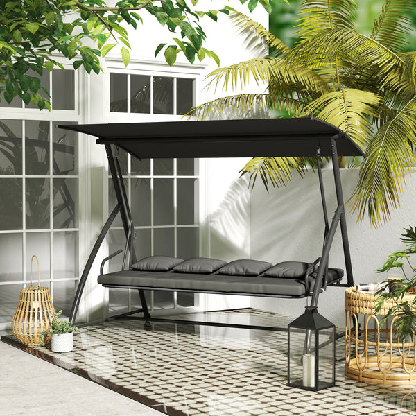 Patio Swing Chair, 3 Person Convertible Hammock, Outdoor Swing Lounge Bed, Cushioned with Tilt Canopy, Dark Grey