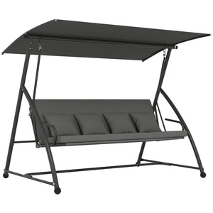 Patio Swing Chair, 3 Person Convertible Hammock, Outdoor Swing Lounge Bed, Cushioned with Tilt Canopy, Dark Grey