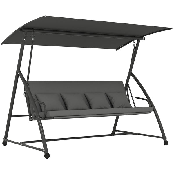 Patio Swing Chair, 3 Person Convertible Hammock, Outdoor Swing Lounge Bed, Cushioned with Tilt Canopy, Dark Grey