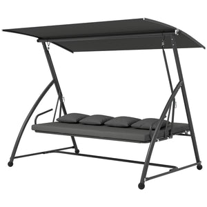 Patio Swing Chair, 3 Person Convertible Hammock, Outdoor Swing Lounge Bed, Cushioned with Tilt Canopy, Dark Grey