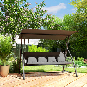 Patio Swing Chair, 3 Person Convertible Hammock, Outdoor Swing Lounge Bed, Cushioned with Tilt Canopy, Dark Grey