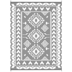 Reversible Outdoor RV Rug with Carry Bag, 9' x 12' Patio Floor Mat, Plastic Straw Rug for Backyard, Deck, Picnic, Beach, Camping, Rhombus Patchwork, Grey and White
