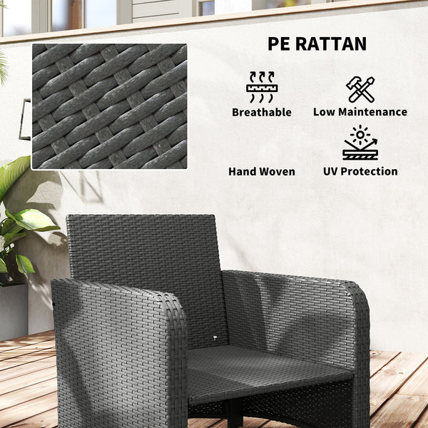 5 Piece Rattan Garden Furniture Set, Wicker Patio Conversation Set with 2 Chairs, 2-Tier Coffee Table, 2 Ottomans and Thick Cushions for Outdoor, Balcony, Bistro, Porch, Grey