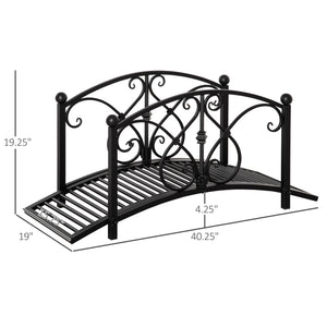3.3FT Metal Arch Zen Garden Bridge with Safety Siderails, Decorative Footbridge, Delicate Floral Scrollwork for Stream, Fish Pond, Black