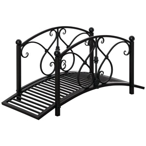 3.3FT Metal Arch Zen Garden Bridge with Safety Siderails, Decorative Footbridge, Delicate Floral Scrollwork for Stream, Fish Pond, Black