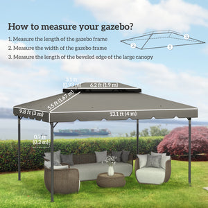 13.1' x 9.8' Gazebo Replacement Canopy, Gazebo Top Cover with Double Vented Roof for Garden Patio Outdoor TOP ONLY, Grey
