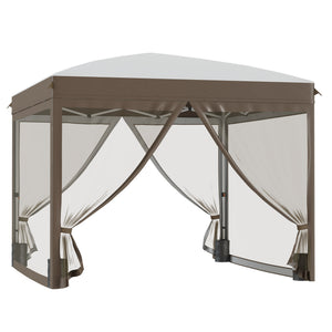10' x 10' Pop Up Canopy Tent with Netting, Instant Sun Shelter, Tents for Parties, Height Adjustable, with Wheeled Carry Bag and 4 Sand Bags for Outdoor, Garden, Patio, Cream
