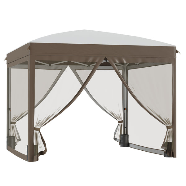 10' x 10' Pop Up Canopy Tent with Netting, Instant Sun Shelter, Tents for Parties, Height Adjustable, with Wheeled Carry Bag and 4 Sand Bags for Outdoor, Garden, Patio, Cream