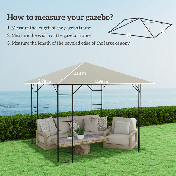 3 x 3(m) Gazebo Canopy Replacement Cover, Garden Gazebo Roof Replacement with Drain Holes, Water Resistant Plastic Coating, 370g/㎡, UPF30+, TOP COVER ONLY, Grey