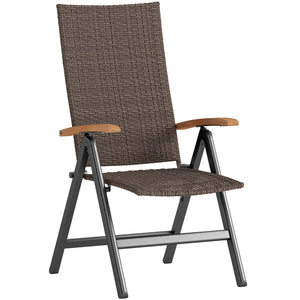 Folding Wicker Dining Chair, PE Rattan Patio Dining Chair Outdoor with Steel Frame, Armrest, Backrest for Garden, Backyard, Porch, Brown