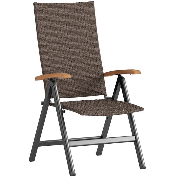 Folding Wicker Dining Chair, PE Rattan Patio Dining Chair Outdoor with Steel Frame, Armrest, Backrest for Garden, Backyard, Porch, Brown