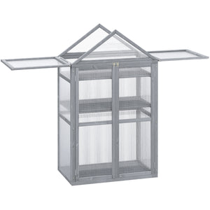 Garden Cold Frame Polycarbonate Greenhouse with Adjustable Shelves, Double Doors, Openable Top Covers, Grow House for Flower Vegetable Plants, 80 x 47 x 138cm, Grey