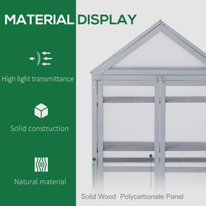 Garden Cold Frame Polycarbonate Greenhouse with Adjustable Shelves, Double Doors, Openable Top Covers, Grow House for Flower Vegetable Plants, 80 x 47 x 138cm, Grey