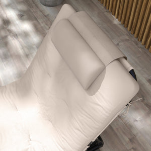 Folding Lounge Chair with 4-level Reclining Back, Outdoor Tanning Chair with Cushion, Sun Lounger with Breathable Mesh Fabric, Side Pocket, Headrest, Beige
