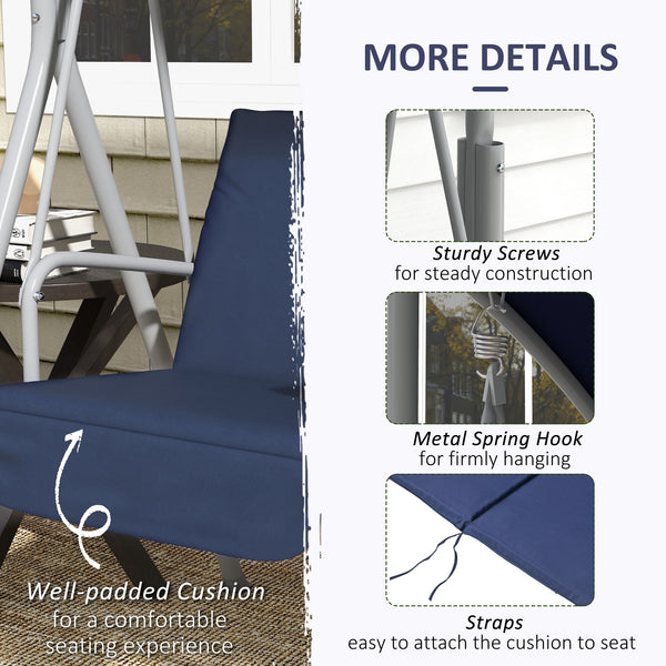 2 Person Porch Swing with Stand, Outdoor Swing with Canopy, Pivot Storage Table, 2 Cup Holders, Cushions for Patio, Backyard, Dark Blue