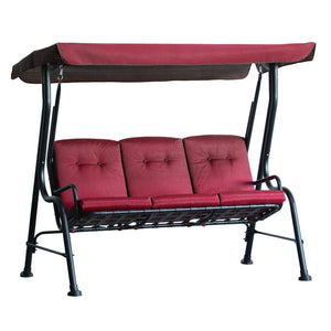 3-Person Porch Swing Chair, Patio Swing Bench with Adjustable Canopy, Removable Thicken Cushion and Weather Resistant Steel Frame for Outdoor, Garden, Poolside, Wine Red