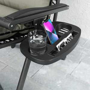 Zero Gravity Chairs Set of 2, Folding Reclining Garden Chair, Outdoor Sun Lounger with Cushion, Garden Recliner Chairs with Headrest and Cup Phone Holder Tray for Beach, Grey