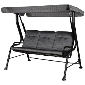 3-Person Porch Swing Chair, Patio Swing Bench with Adjustable Canopy, Removable Thicken Cushion and Weather Resistant Steel Frame for Outdoor, Garden, Poolside, Grey