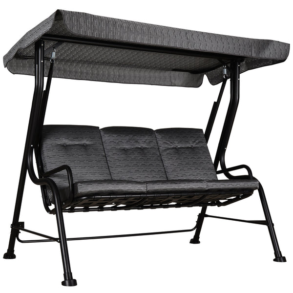 3-Person Porch Swing Chair, Patio Swing Bench with Adjustable Canopy, Removable Thicken Cushion and Weather Resistant Steel Frame for Outdoor, Garden, Poolside, Grey