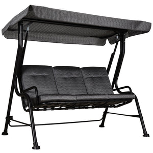 3-Person Porch Swing Chair, Patio Swing Bench with Adjustable Canopy, Removable Thicken Cushion and Weather Resistant Steel Frame for Outdoor, Garden, Poolside, Grey