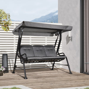 3-Person Porch Swing Chair, Patio Swing Bench with Adjustable Canopy, Removable Thicken Cushion and Weather Resistant Steel Frame for Outdoor, Garden, Poolside, Grey