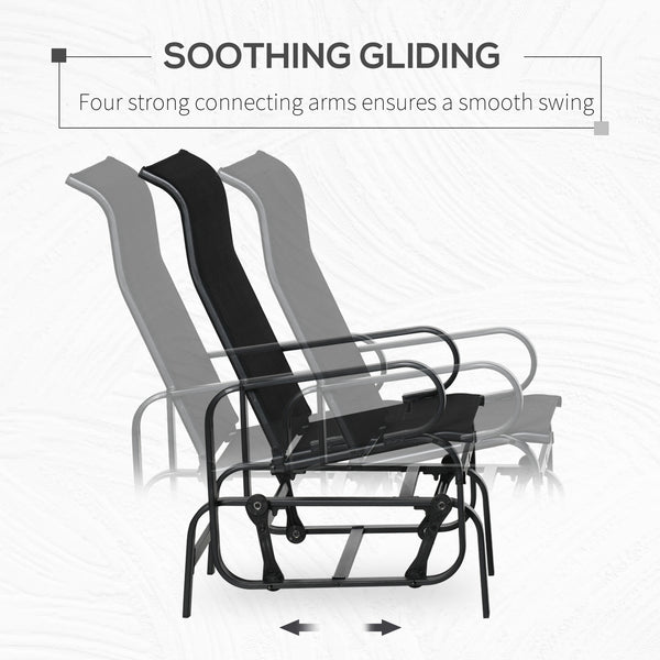 Patio Glider with Breathable Mesh Fabric, Outdoor Glider Chair, Garden Rocking Gliding Seat for Patio, Yard, Porch, Black