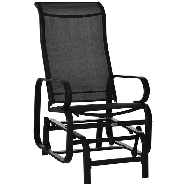 Patio Glider with Breathable Mesh Fabric, Outdoor Glider Chair, Garden Rocking Gliding Seat for Patio, Yard, Porch, Black