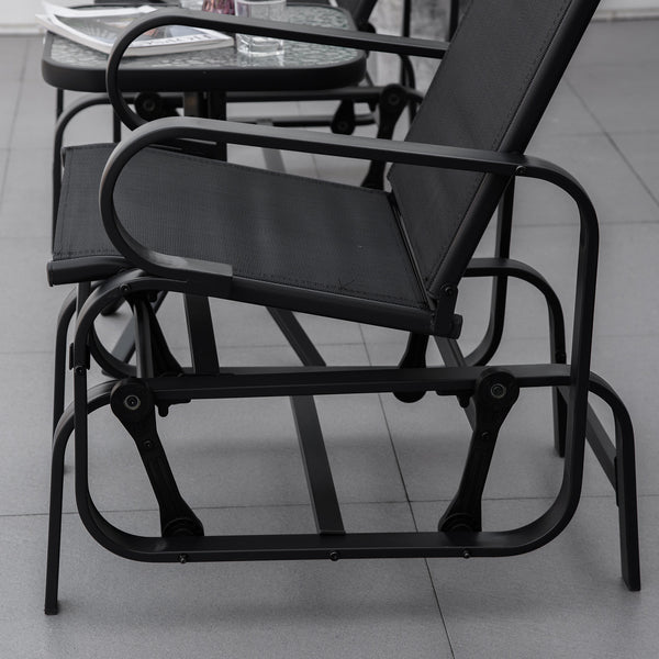 Outdoor Gliding Rocking Chair with Sturdy Metal Frame Garden Comfortable Swing Chair for Patio, Garden and Poolside, Black