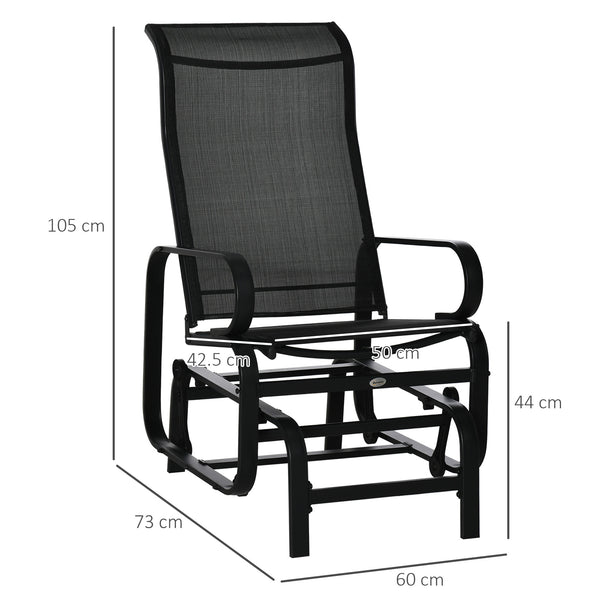 Outdoor Gliding Rocking Chair with Sturdy Metal Frame Garden Comfortable Swing Chair for Patio, Garden and Poolside, Black