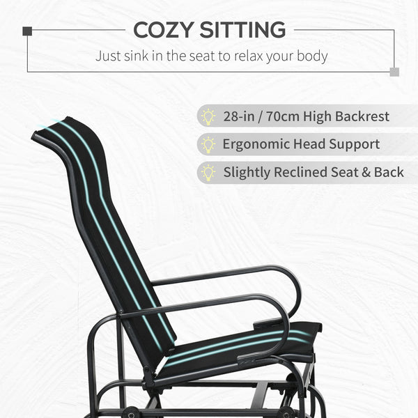 Patio Glider with Breathable Mesh Fabric, Outdoor Glider Chair, Garden Rocking Gliding Seat for Patio, Yard, Porch, Black