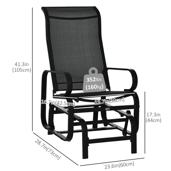 Patio Glider with Breathable Mesh Fabric, Outdoor Glider Chair, Garden Rocking Gliding Seat for Patio, Yard, Porch, Black