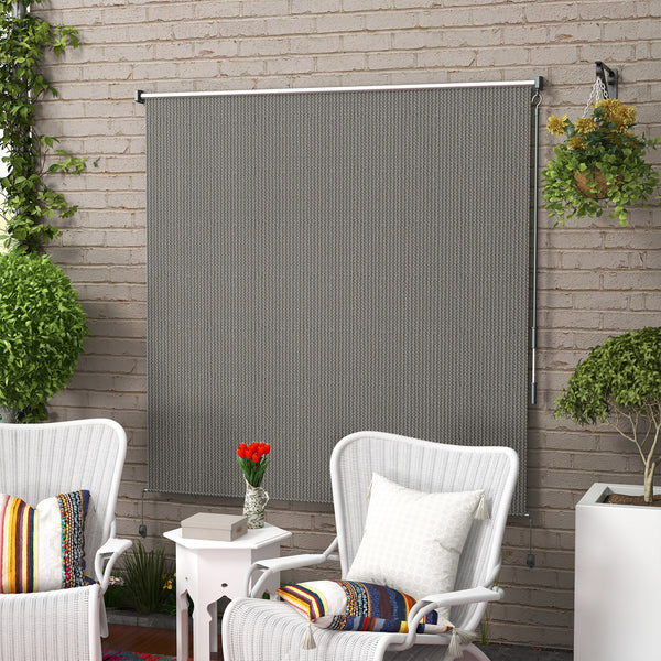 6'W x 6'H Roller Shades, Outdoor Blinds Cordless Roll Up Shade for Porch Balcony Gazebo, Light Grey
